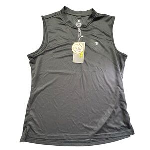 TBY women’s outdoor sports black top zip front sleeveless golf shirt size L NWT